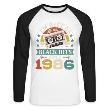 I'm Best Of Black Hits Seit 1986 Kassette - Unisex Baseballshirt langarm - Weiß/Schwarz - Vorne - Nik (191cm)