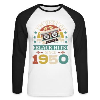I’m Best Of Black Hits Since 1950 Cassette - T-shirt baseball manches longues Homme - blanc/noir - Devant - Nik (191cm)