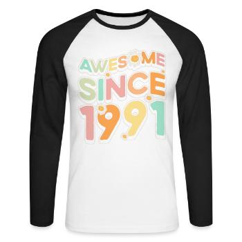 Fantastique depuis 1991 Fleurs Thème Fleurs - T-shirt baseball manches longues Homme - blanc/noir - Devant - Nik (191cm)