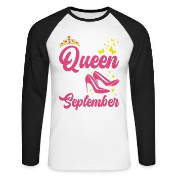 Une reine est née en septembre Tout - T-shirt baseball manches longues Homme - blanc/noir - Devant - Nik (191cm)