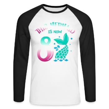 Cette sirène a maintenant 8 ans, conte de fées 8. - T-shirt baseball manches longues Homme - blanc/noir - Devant - Nik (191cm)