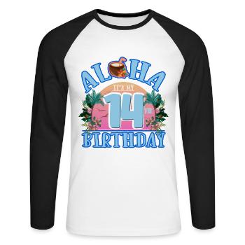 Aloha It's My 14th Birthday Kokosnuss Getränk Und - Unisex Baseballshirt langarm - Weiß/Schwarz - Vorne - Nik (191cm)