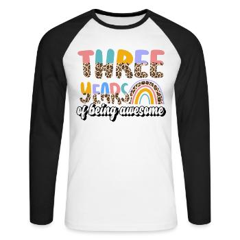 Three Years of Being Awesome Animal Skin Pattern - Unisex Long Sleeve Baseball T-Shirt - white/black - Front - Nik (191cm)