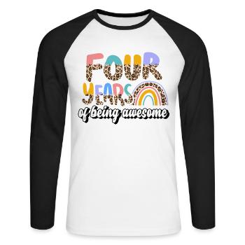 Quatre ans Génial Animal Skin Pattern Anniversaire - T-shirt baseball manches longues Homme - blanc/noir - Devant - Nik (191cm)