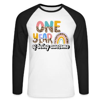 A Year of Being Awesome Animal Skin Pattern - Unisex Long Sleeve Baseball T-Shirt - white/black - Front - Nik (191cm)
