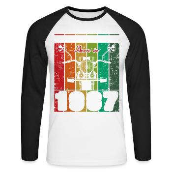 Best Of 80's Geboren 1987 Klassisches Motorrad - Unisex Baseballshirt langarm - Weiß/Schwarz - Vorne - Nik (191cm)