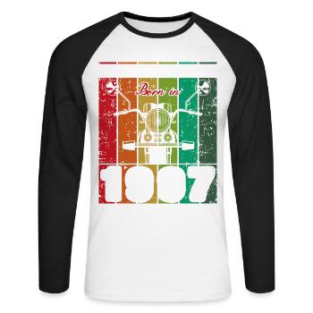 Best Of 90's Geboren 1997 Klassisches Motorrad - Unisex Baseballshirt langarm - Weiß/Schwarz - Vorne - Nik (191cm)