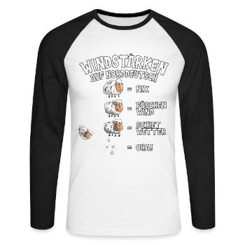 Schafe Windstärke Nix Shiet Wetter lustiges Schaf - Unisex Baseballshirt langarm - Weiß/Schwarz - Vorne - Nik (191cm)