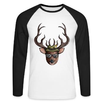 Hunter Motif Deer Red Deer Antlers Treibjagt Fan - Unisex Long Sleeve Baseball T-Shirt - white/black - Front - Nik (191cm)