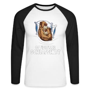 Erdmännchen Schlafshirt Schlafoutfit Nachthemd - Unisex Baseballshirt langarm - Weiß/Schwarz - Vorne - Nik (191cm)