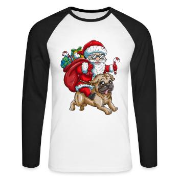 Pug Santa Claus with gifts Christmas - Unisex Long Sleeve Baseball T-Shirt - white/black - Front - Nik (191cm)