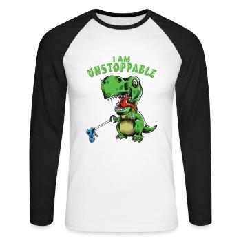 I Am Unstoppable Dino Fan T Rex Kids Dinosaur - Unisex Long Sleeve Baseball T-Shirt - white/black - Front - Nik (191cm)