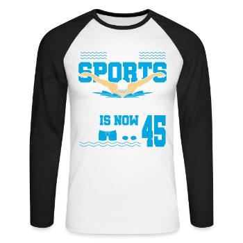 Diese Sportlegende Ist Jetzt 45 Und Schwimmt Zum - Unisex Baseballshirt langarm - Weiß/Schwarz - Vorne - Nik (191cm)