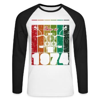 Best Of 70's Geboren 1974 Klassisches Motorrad - Unisex Baseballshirt langarm - Weiß/Schwarz - Vorne - Nik (191cm)