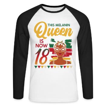 Cette reine de mélanine a maintenant 18 ans, 18 ans - T-shirt baseball manches longues Homme - blanc/noir - Devant - Nik (191cm)