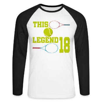Cette légende du sport a maintenant 18 ans, le tennis 18. - T-shirt baseball manches longues Homme - blanc/noir - Devant - Nik (191cm)