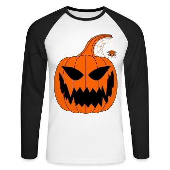Halloween Kürbis mit Spinne - Unisex Baseballshirt langarm - Weiß/Schwarz - Vorne - Nik (191cm)