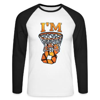 Maillot d’anniversaire pour le huitième 8e B-Day Basketball - T-shirt baseball manches longues Homme - blanc/noir - Devant - Nik (191cm)