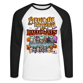 Medicine to Happiness on Halloween Clowder Of - Unisex Long Sleeve Baseball T-Shirt - white/black - Front - Nik (191cm)