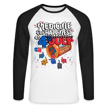 Medicine to Happiness on July 4 - Clowder Of - Unisex Long Sleeve Baseball T-Shirt - white/black - Front - Nik (191cm)