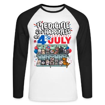 Medicine to Happiness on July 4 - Clowder Of - Unisex Long Sleeve Baseball T-Shirt - white/black - Front - Nik (191cm)