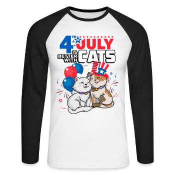 Le 4 juillet est meilleur avec les chats - T-shirt baseball manches longues Homme - blanc/noir - Devant - Nik (191cm)