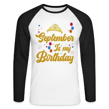 Septembre est mon anniversaire. La célébration de l' - T-shirt baseball manches longues Homme - blanc/noir - Devant - Nik (191cm)