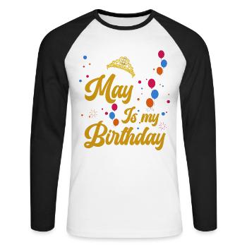 Mai est mon anniversaire, oui. Tout le mois - T-shirt baseball manches longues Homme - blanc/noir - Devant - Nik (191cm)