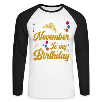 Novembre est mon anniversaire. La célébration de l' - T-shirt baseball manches longues Homme - blanc/noir - Devant - Nik (191cm)