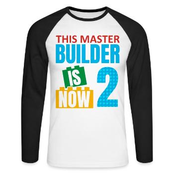 This Builder Is Now 2, Toy Blocks 2. - Unisex Long Sleeve Baseball T-Shirt - white/black - Front - Nik (191cm)