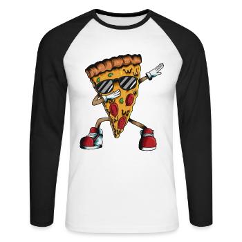 Pizza Maker Food Cook Cuisine Plat préféré Dab - T-shirt baseball manches longues Homme - blanc/noir - Devant - Nik (191cm)