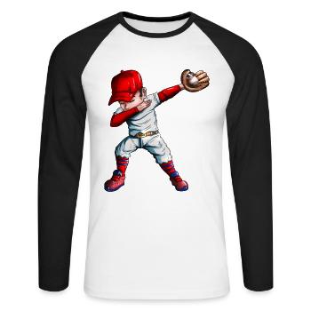 Baseball Baseballfan Baseballoutfit Kinder Dabbing - Unisex Baseballshirt langarm - Weiß/Schwarz - Vorne - Nik (191cm)