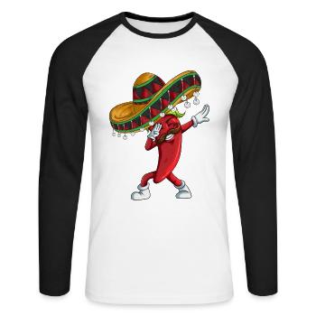 Jalapeño Dab Dabbing Sombrero Mexico Design Kids - Unisex Long Sleeve Baseball T-Shirt - white/black - Front - Nik (191cm)