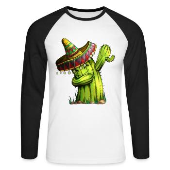 Vacances Mexique Cinco de Mayo Cactus Costume Dab - T-shirt baseball manches longues Homme - blanc/noir - Devant - Nik (191cm)