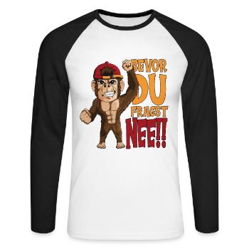 Affe mit Baseballkappe bevor du fragst nee! Affen - Unisex Baseballshirt langarm - Weiß/Schwarz - Vorne - Nik (191cm)