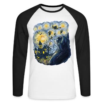 Soirée effrayante avec des fantômes de citrouilles - T-shirt baseball manches longues Homme - blanc/noir - Devant - Nik (191cm)