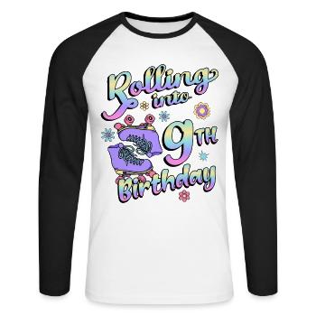Rolling Into 9. Geburtstag Quad Skater - Unisex Baseballshirt langarm - Weiß/Schwarz - Vorne - Nik (191cm)