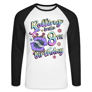 Rolling Into 8th Birthday Quad Skater - Unisex Long Sleeve Baseball T-Shirt - white/black - Front - Nik (191cm)