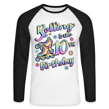 Rolling Into 10th Birthday Roller Skater Inline - Unisex Long Sleeve Baseball T-Shirt - white/black - Front - Nik (191cm)