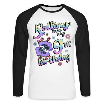 Rolling Into My 9th Birthday Quad Skater - Unisex Baseballshirt langarm - Weiß/Schwarz - Vorne - Nik (191cm)