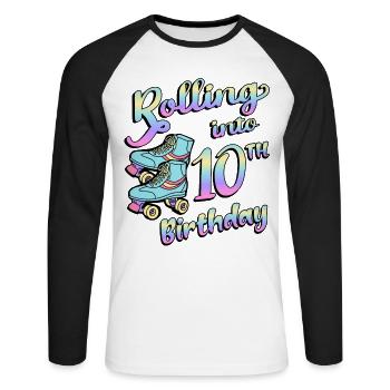 Rolling Into 10. Geburtstag Quad Skater - Unisex Baseballshirt langarm - Weiß/Schwarz - Vorne - Nik (191cm)