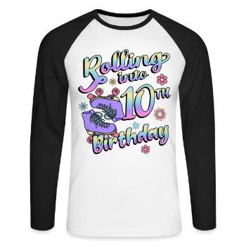 Rolling Into 10. Geburtstag Quad Skater - Unisex Baseballshirt langarm - Weiß/Schwarz - Vorne - Nik (191cm)