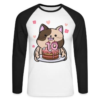 Le chat potelé garde un gâteau d’anniversaire pendant 10 ans - T-shirt baseball manches longues Homme - blanc/noir - Devant - Nik (191cm)