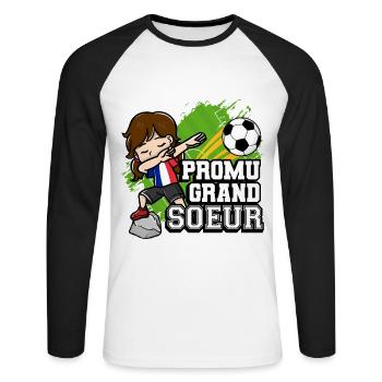 Promu Grand Soeur Lustiger Fußballspieler - Unisex Baseballshirt langarm - Weiß/Schwarz - Vorne - Nik (191cm)