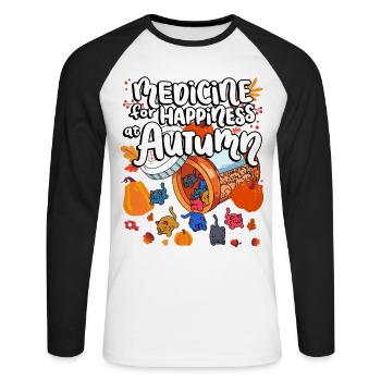Medicine for Happiness at Autumn Cat Gummies - Unisex Long Sleeve Baseball T-Shirt - white/black - Front - Nik (191cm)