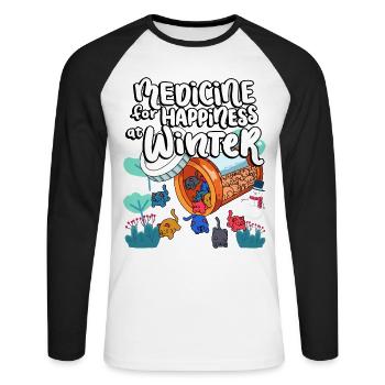 Medicine to Happiness at Winter Cat Gummies - Unisex Long Sleeve Baseball T-Shirt - white/black - Front - Nik (191cm)