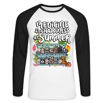 Medicine for Happiness in Summer Weekday Cats - Unisex Long Sleeve Baseball T-Shirt - white/black - Front - Nik (191cm)
