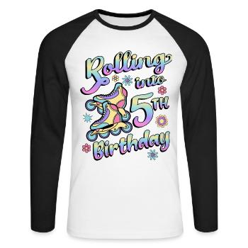 Rouler dans le 5ème anniversaire Roller Skater Inline - T-shirt baseball manches longues Homme - blanc/noir - Devant - Nik (191cm)