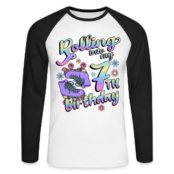 Rolling Into My 7th Birthday Quad Skater - Unisex Baseballshirt langarm - Weiß/Schwarz - Vorne - Nik (191cm)