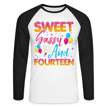 Doux Sassy Et Quatorze Saupoudrés Délicieux - T-shirt baseball manches longues Homme - blanc/noir - Devant - Nik (191cm)